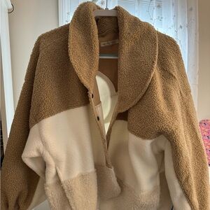 Free People Tan and Cream Teddy Jacket